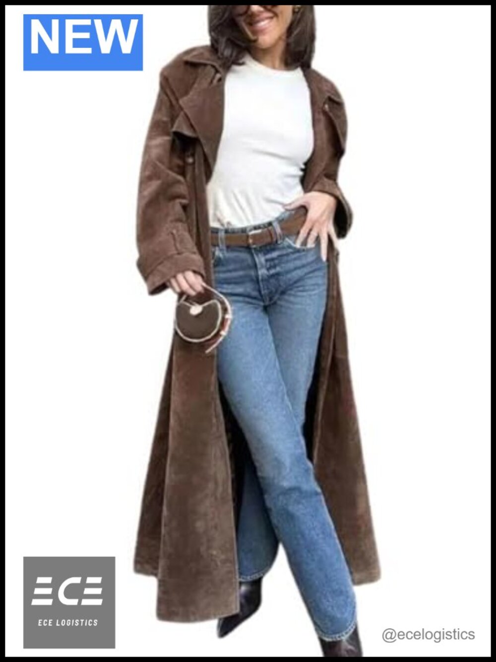 Faux Suede Open Front Long Trench Coat Notched Lapel Double Breasted Maxi